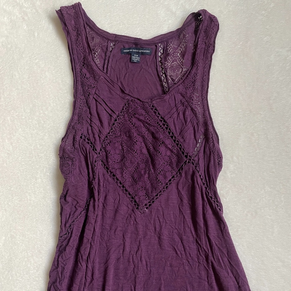 American Eagle Purple Tank Top with Geometric Cutouts. Size: Small.